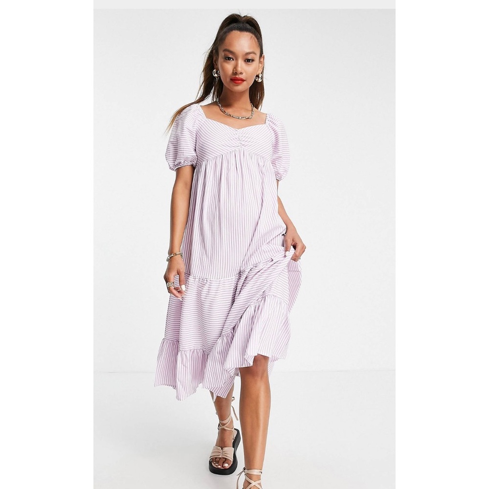 ASOS Urban Threads tiered hem midi dress in lilac stripe